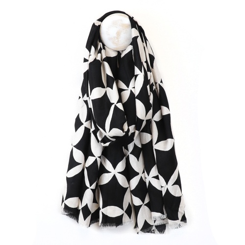 Bamboo Black & White Geo Print Scarf by Peace of Mind